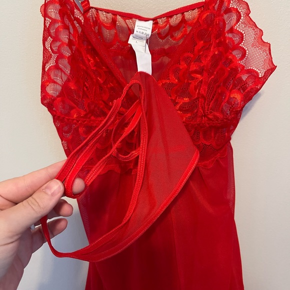 NWOT Red Sheer and Lace Babydoll Dress w/ Matching Thong - Picture 6 of 8